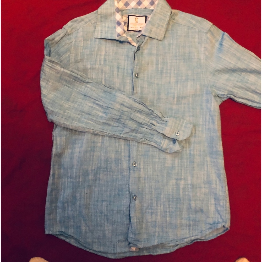 Suslo Couture Men’s long Sleeve Turquoise Button Down Shirt Cotton Linen 2XL
